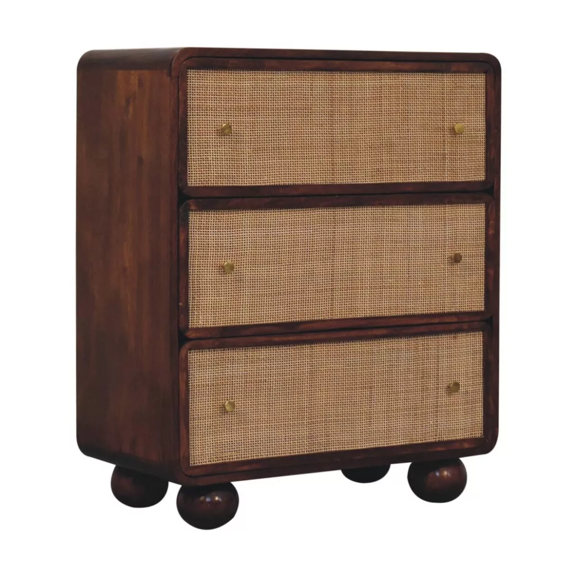 Nordic Style Chest Of Drawers - Chestnut & Rattan 3 Drawer Storage Chest Unit-Made to order