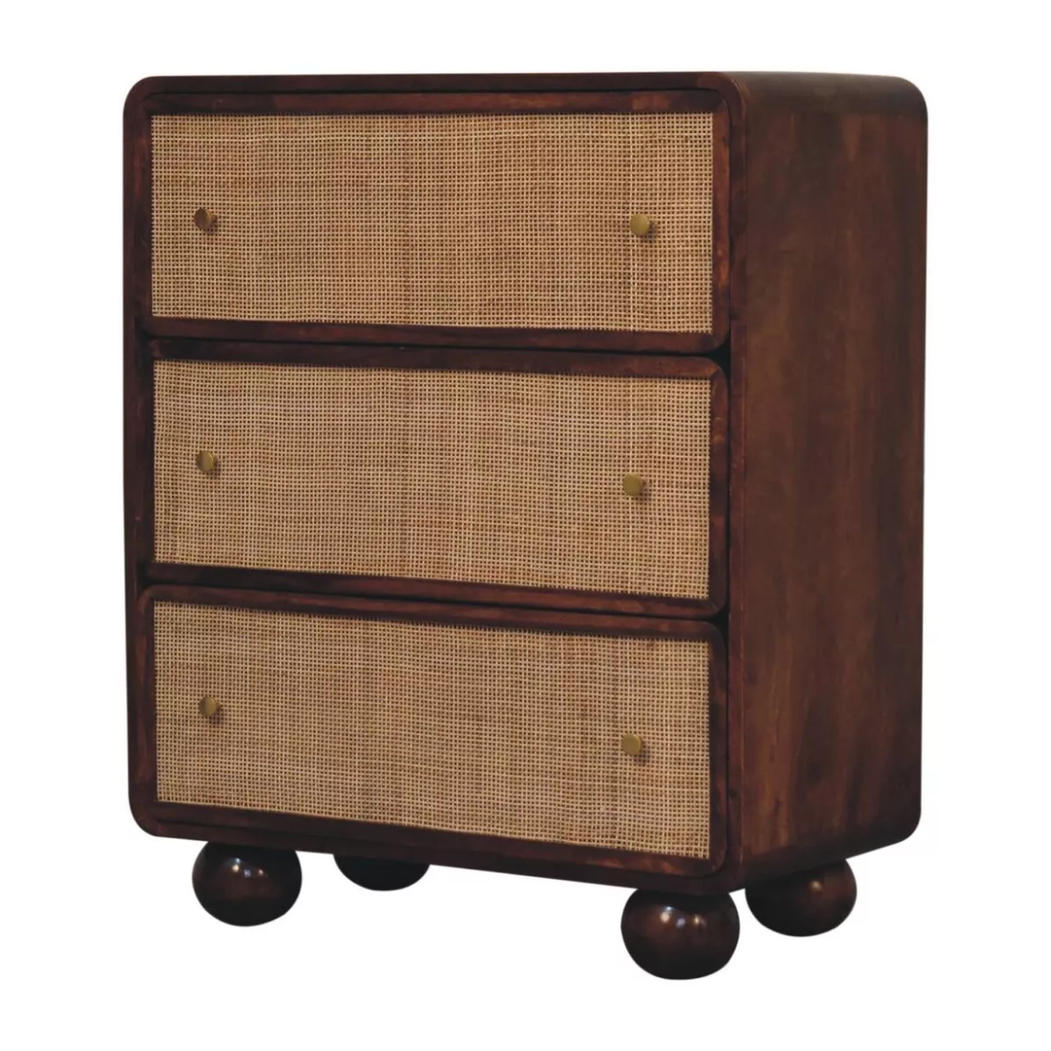 Nordic Style Chest Of Drawers - Chestnut & Rattan 3 Drawer Storage Chest Unit-Made to order