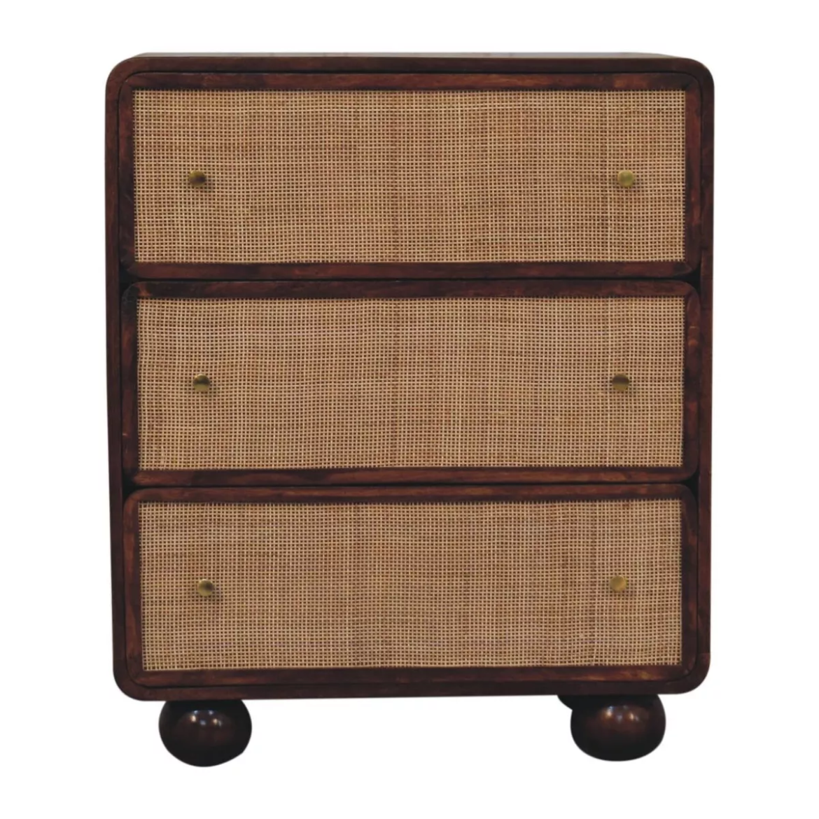 Nordic Style Chest Of Drawers - Chestnut & Rattan 3 Drawer Storage Chest Unit-Made to order