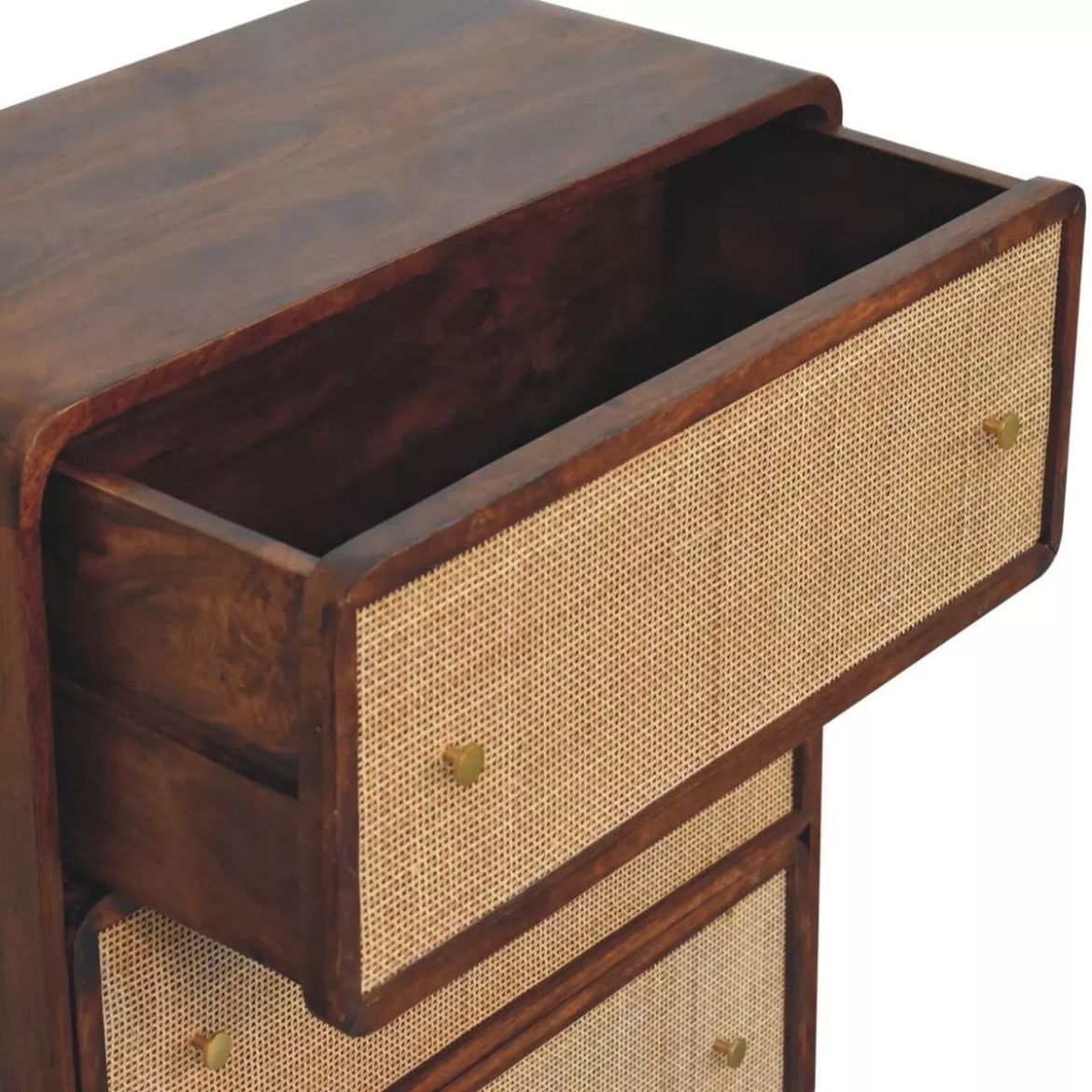Nordic Style Chest Of Drawers - Chestnut & Rattan 3 Drawer Storage Chest Unit-Made to order