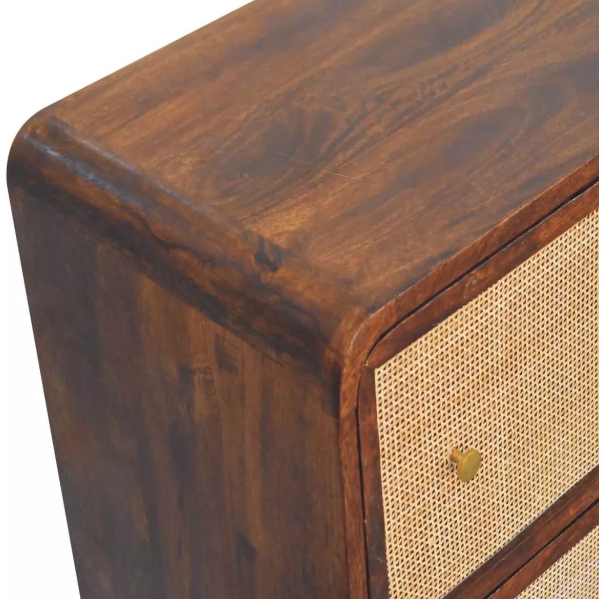 Nordic Style Chest Of Drawers - Chestnut & Rattan 3 Drawer Storage Chest Unit-Made to order