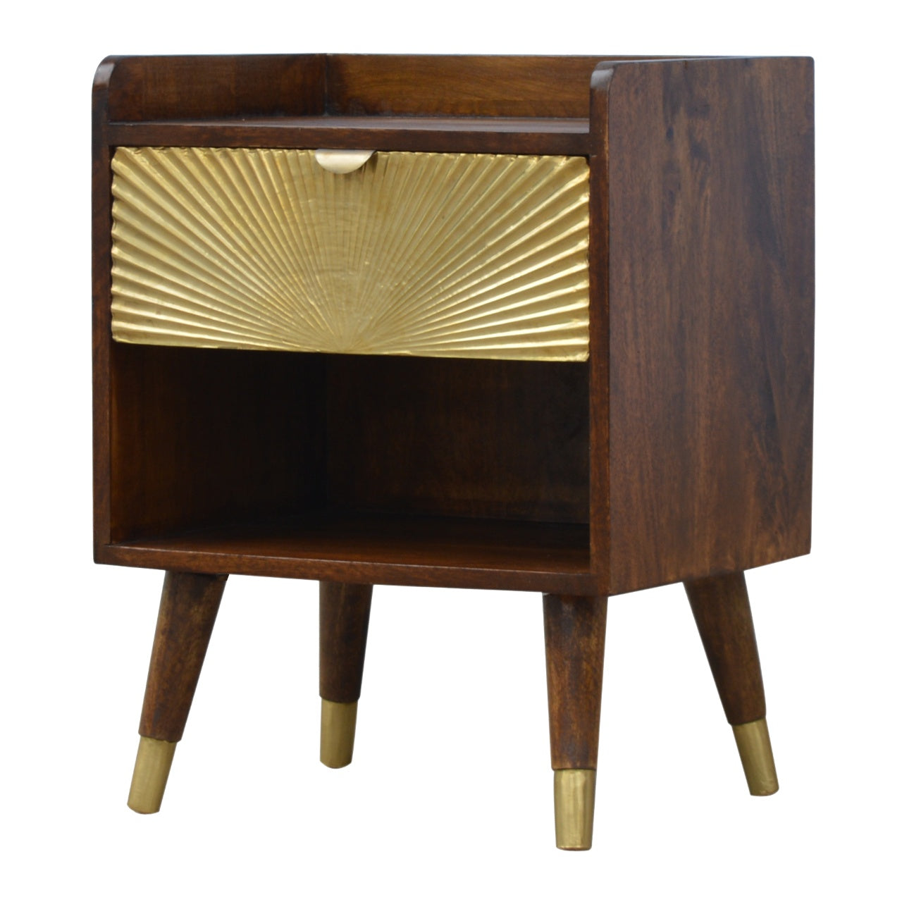 Manila Gold Bedside Table with 1 Drawer in Chestnut Finish - Hand Crafted Solid