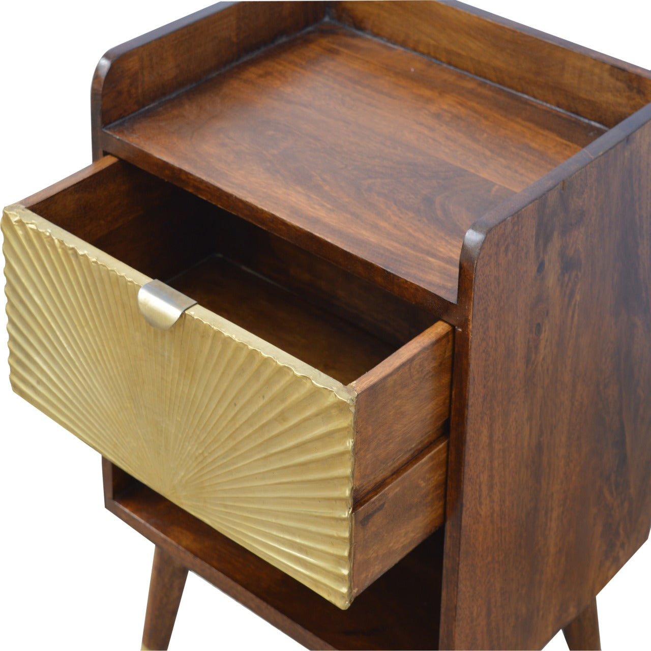 Manila Gold Bedside Table with 1 Drawer in Chestnut Finish - Hand Crafted Solid