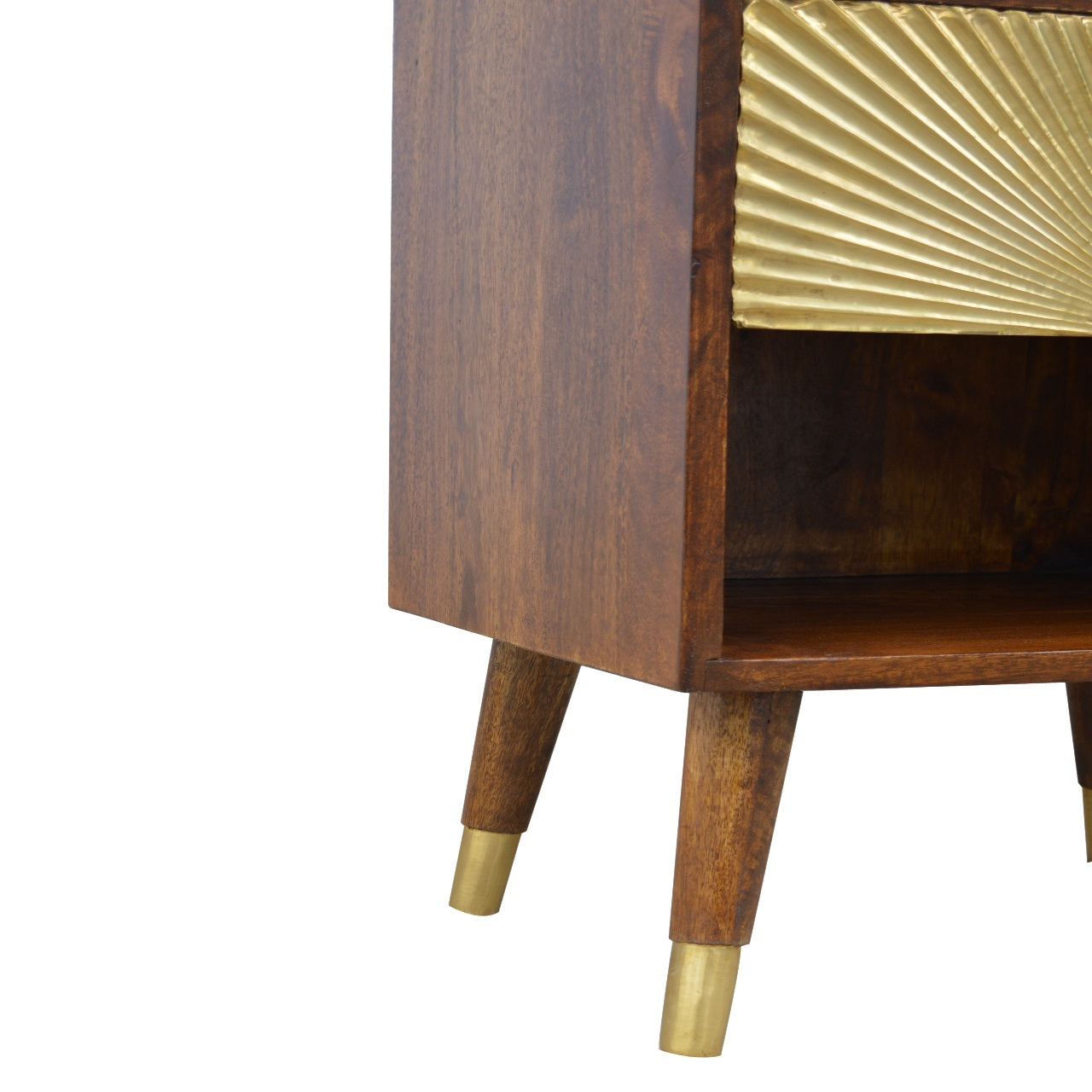 Manila Gold Bedside Table with 1 Drawer in Chestnut Finish - Hand Crafted Solid