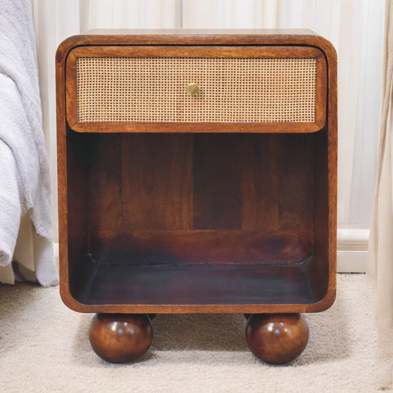 Chestnut Open Woven Bedside Table