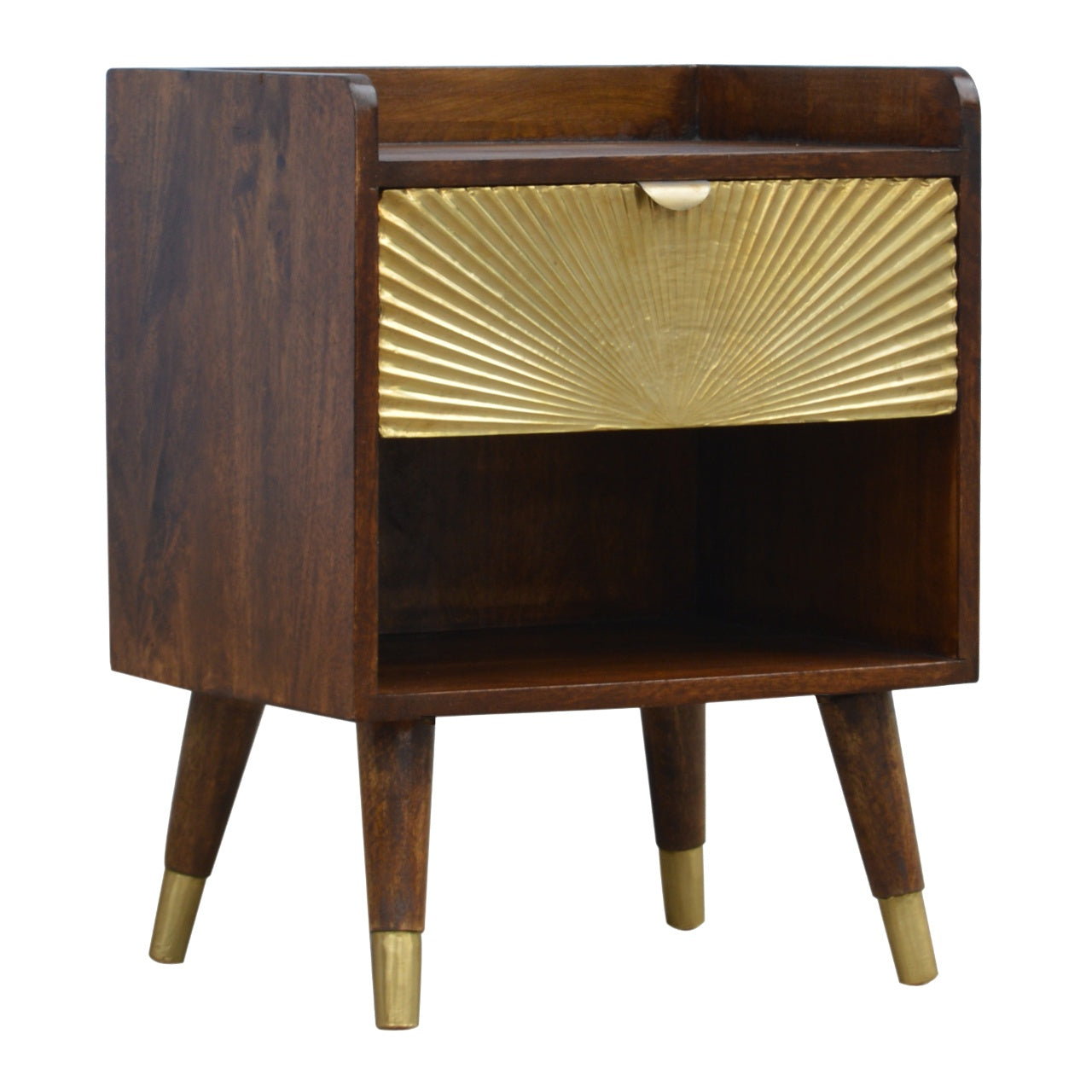 Manila Gold Bedside Table with 1 Drawer in Chestnut Finish - Hand Crafted Solid