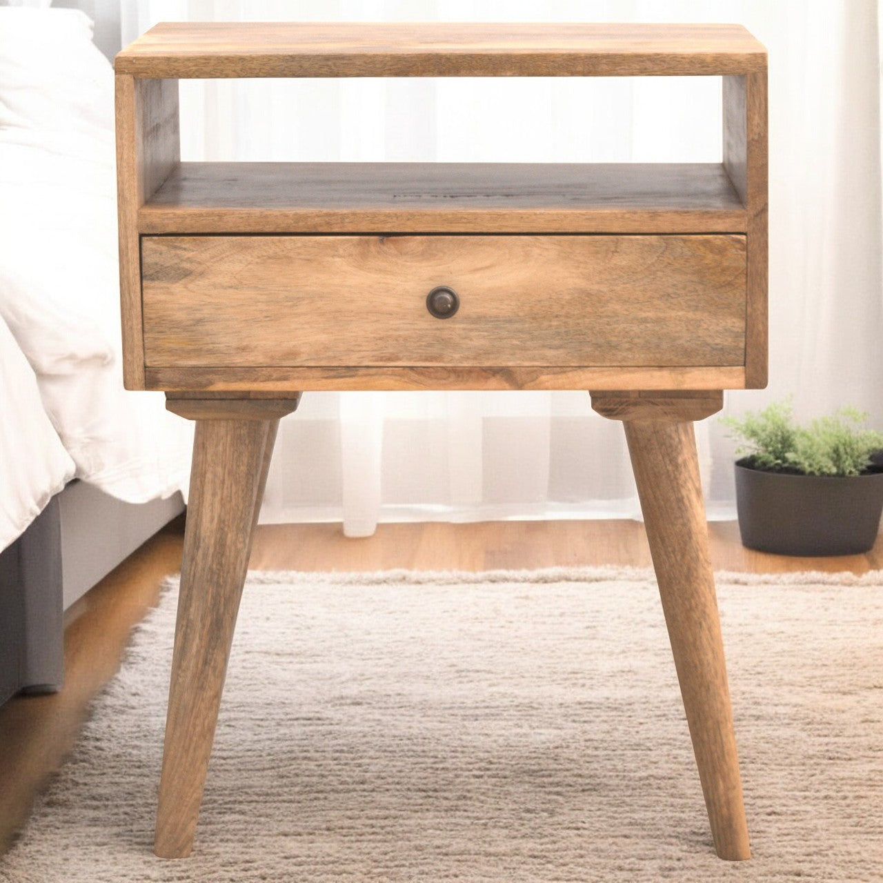 Nordic Style Bedside Table natural handmade solid Mango Wood mid century