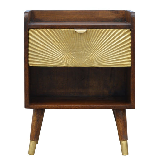 Manila Gold Bedside Table with 1 Drawer in Chestnut Finish - Hand Crafted Solid