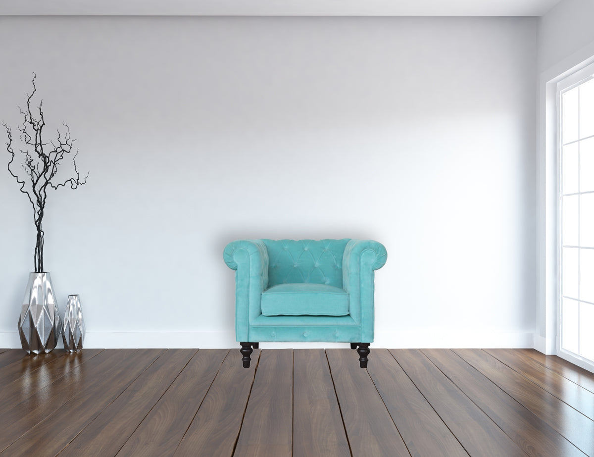 Aqua Velvet Chesterfield Armchair