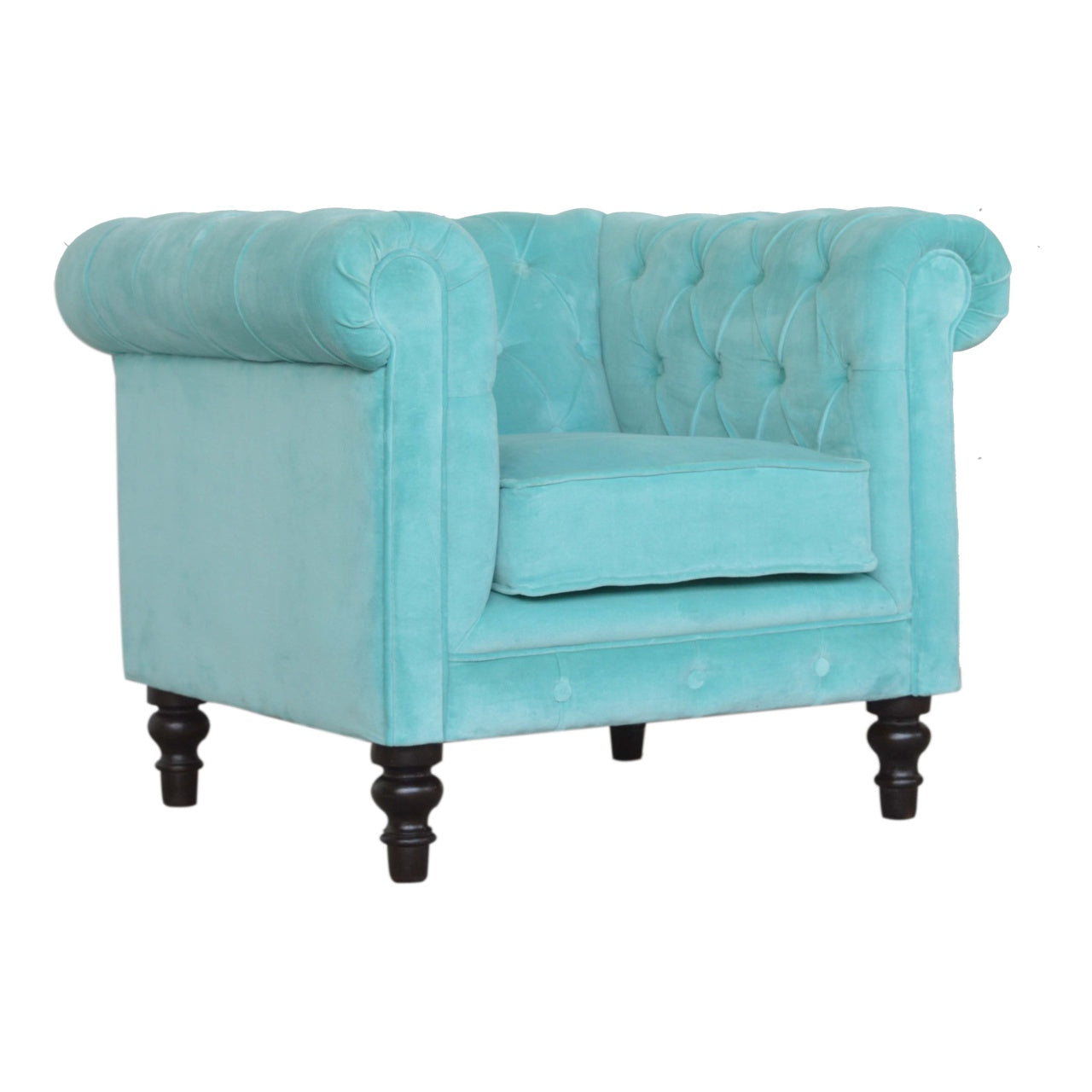 Aqua Velvet Chesterfield Armchair